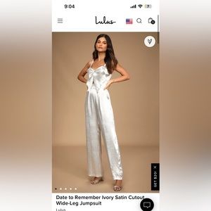 Lulus Ivory Satin Bow Wide Leg Jumpsuit Size Medium Never Worn, with tags